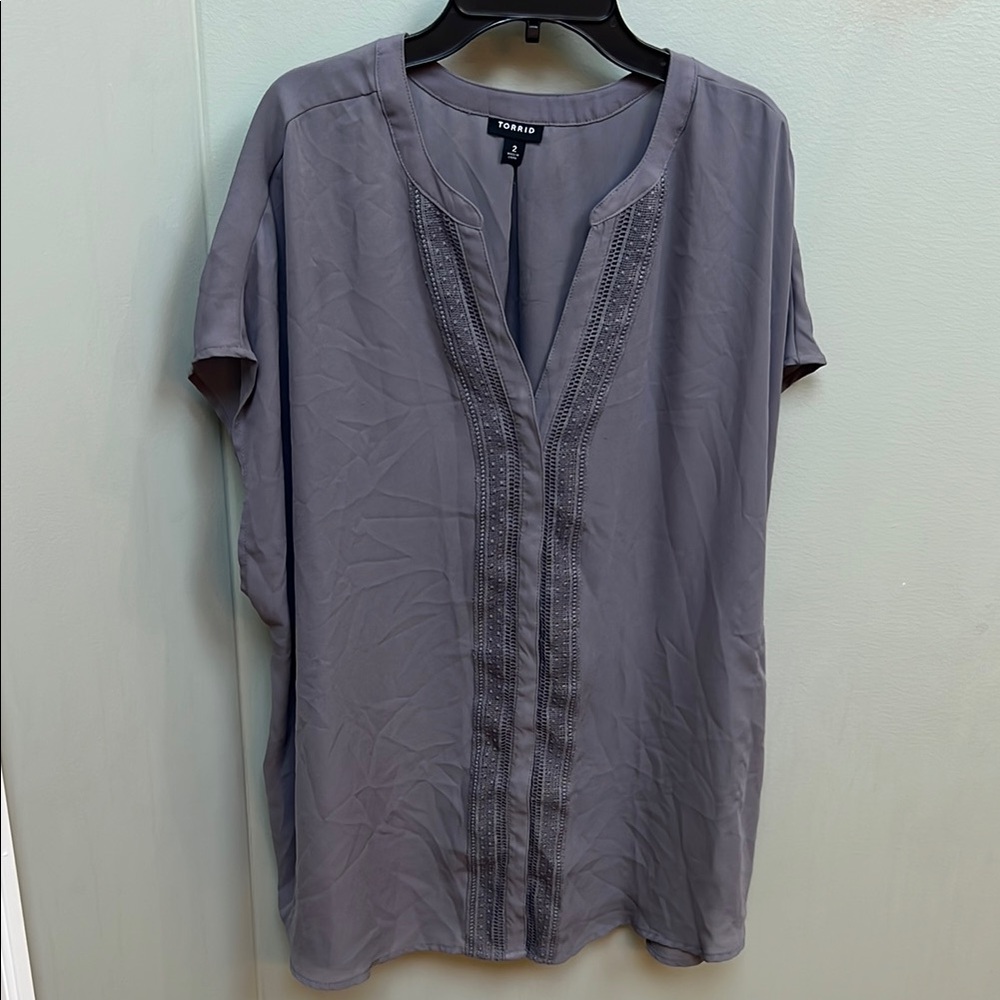 Torrid Purple Relaxed Button Down Shirt with Mandarin Collar
